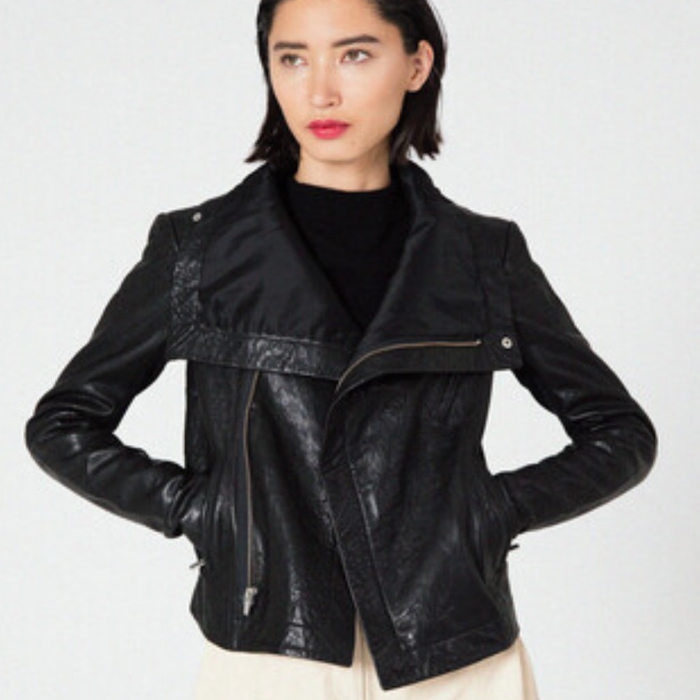 RESERVED LISTING Veda Black Leather Jacket Max Classic Large L Lambskin Moto - Picture 2 of 15